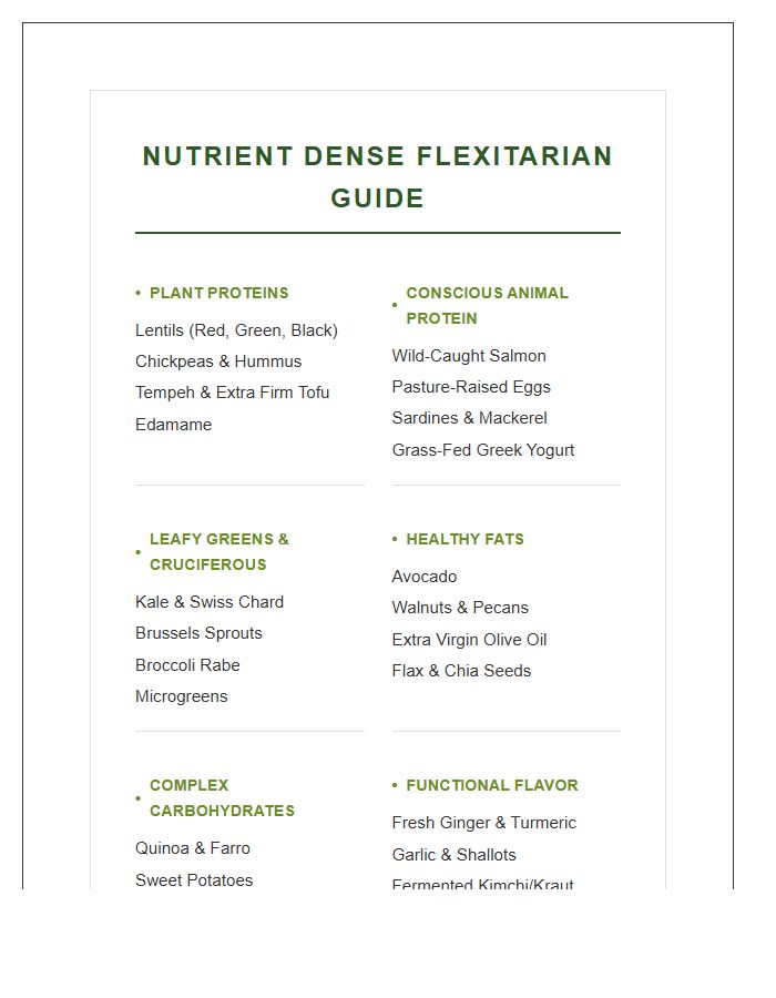 Nutrient Dense Flexitarian Food Group Printable Chart
