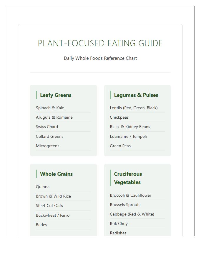 Plant Focused Eating Food Group Printable Chart