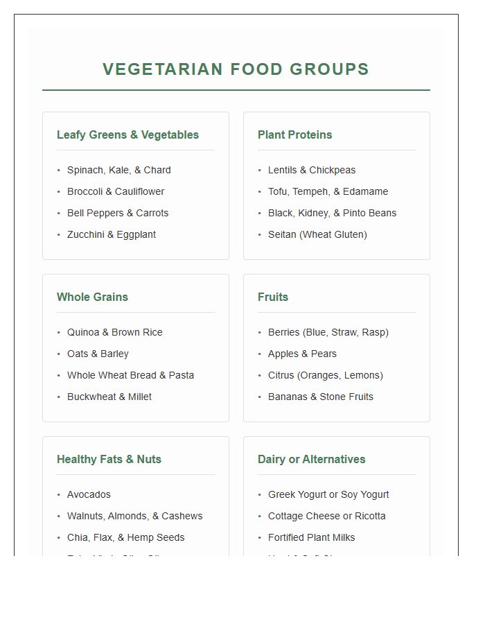 Vegetarian Friendly Food Group Printable Chart