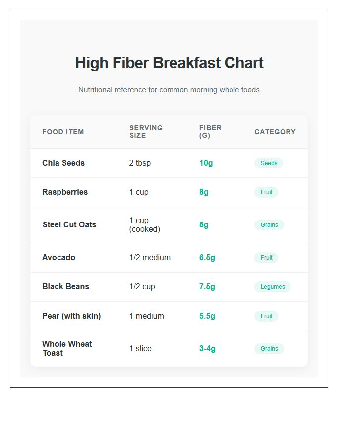 High Fiber Breakfast Food Reference Chart