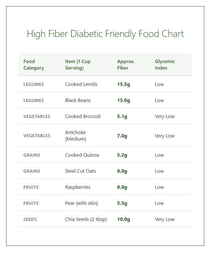 High Fiber Diabetic Friendly Food Chart