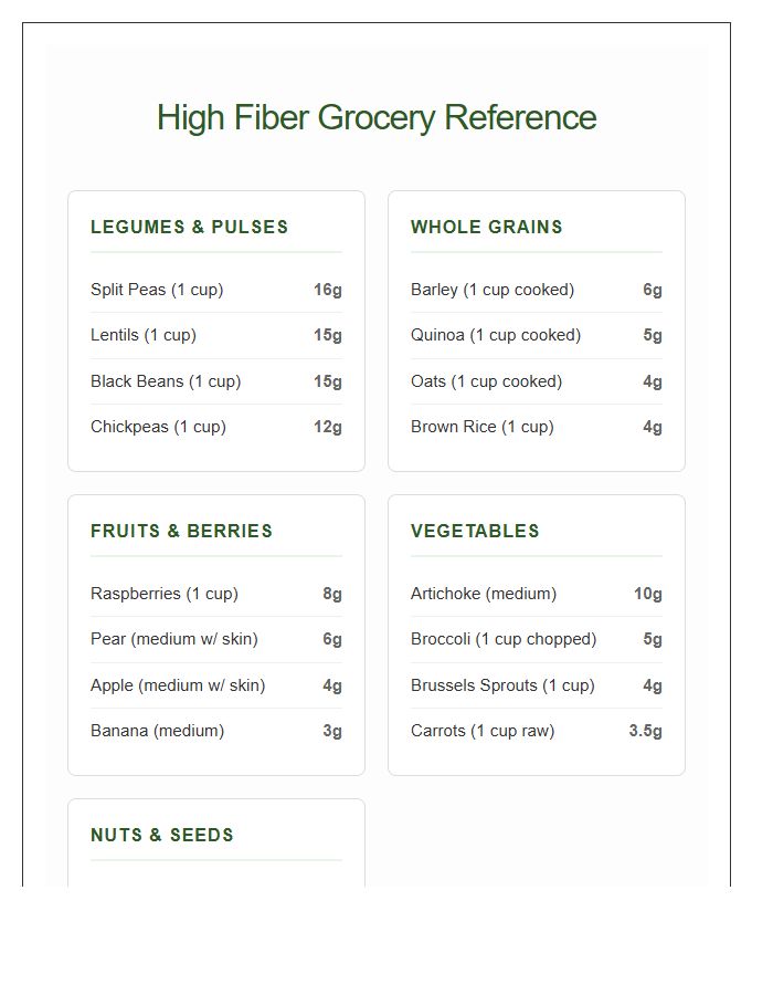 High Fiber Grocery List Reference Chart