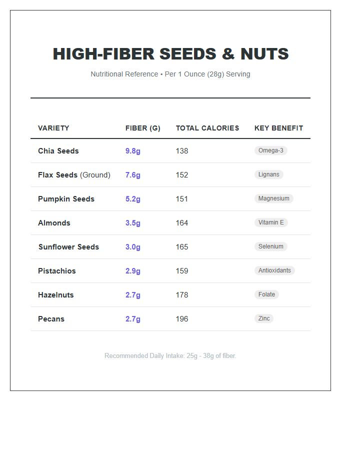 High Fiber Seed And Nut Printable Chart