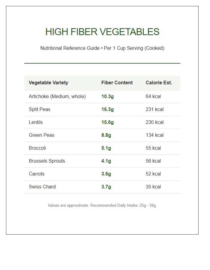 High Fiber Vegetable Content Printable Chart