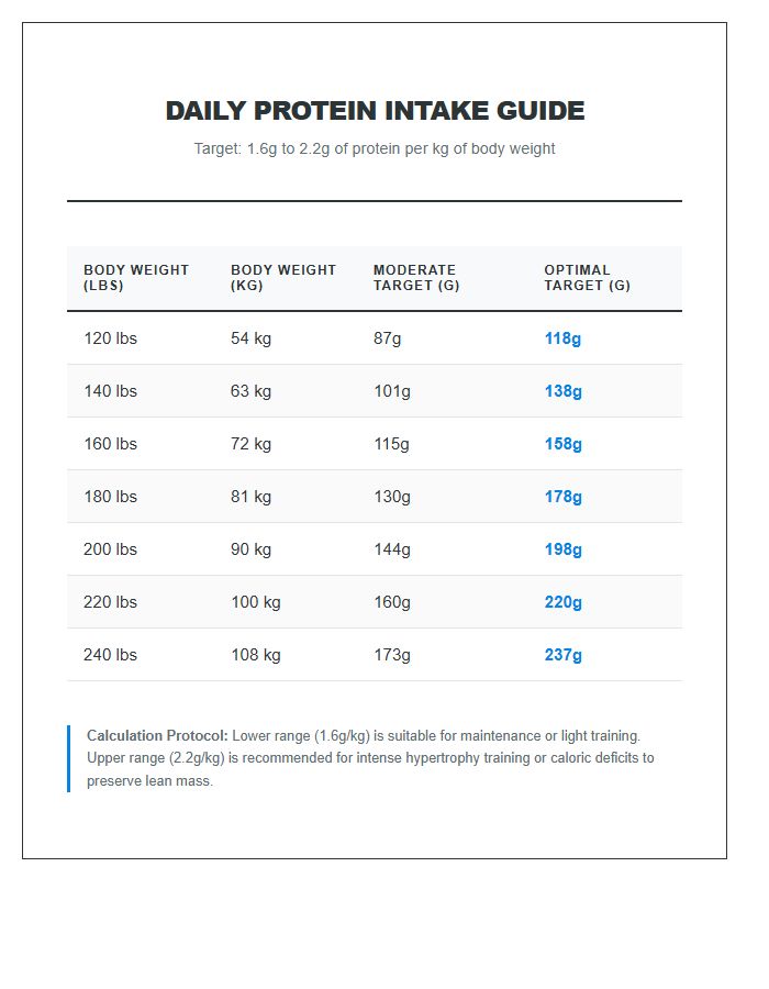 Daily Protein Requirements For Muscle Growth Printable Chart