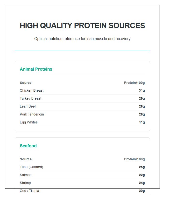 High Quality Protein Sources Printable Chart