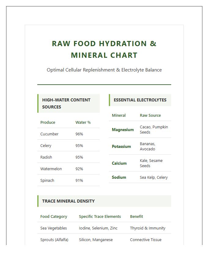 Printable Raw Food Diet Hydration And Mineral Chart