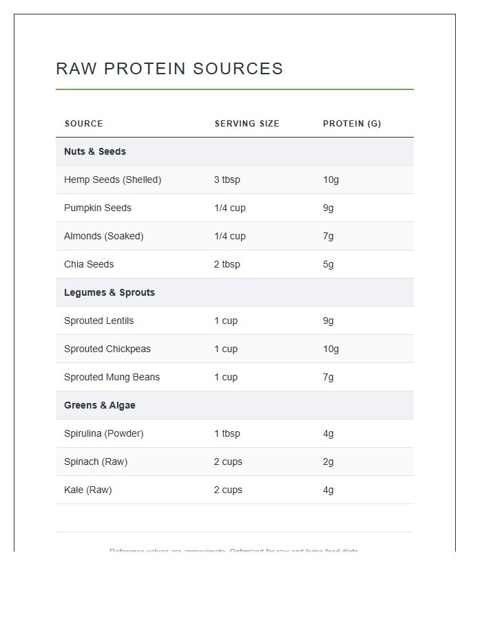 Printable Raw Food Protein Sources Reference Chart
