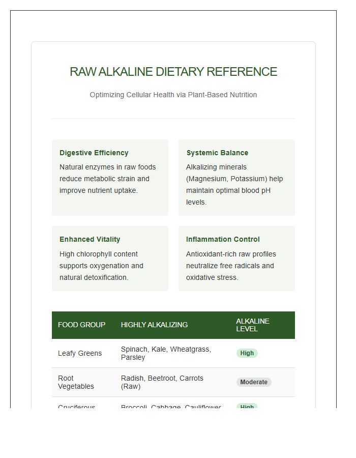 Raw Food Diet Alkalizing Food Benefits Printable Chart