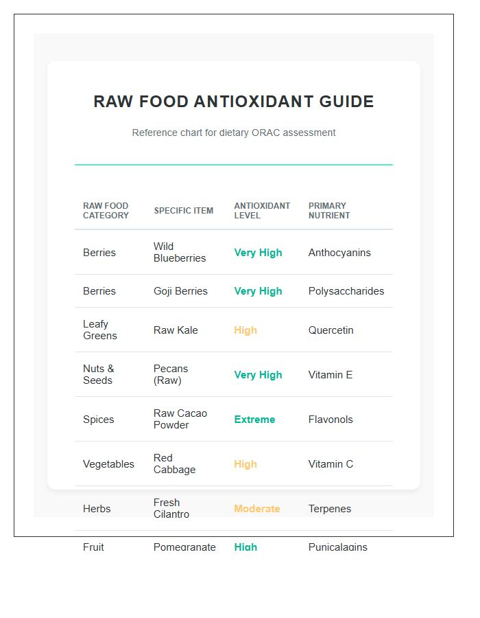 Raw Food Diet Antioxidant Level Reference Printable Chart