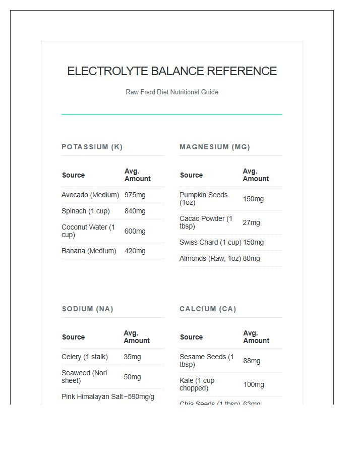 Raw Food Diet Electrolyte Balance Reference Printable Chart