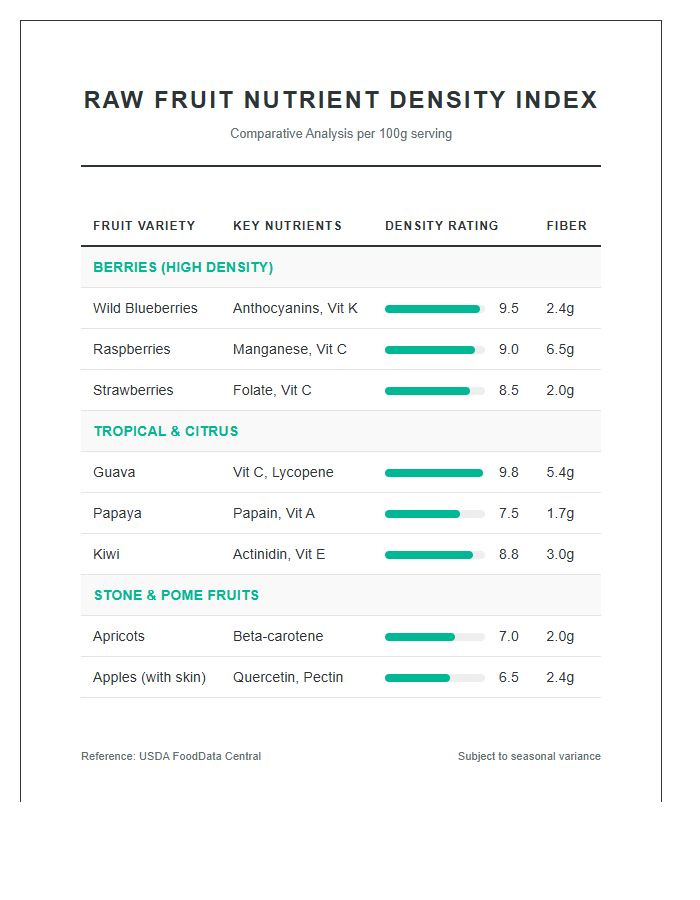 Raw Fruit Diet Nutrient Density Printable Chart