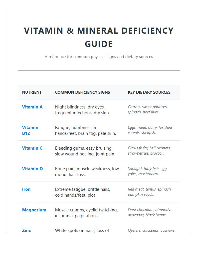 Comprehensive Vitamin Deficiency Signs Printable Chart