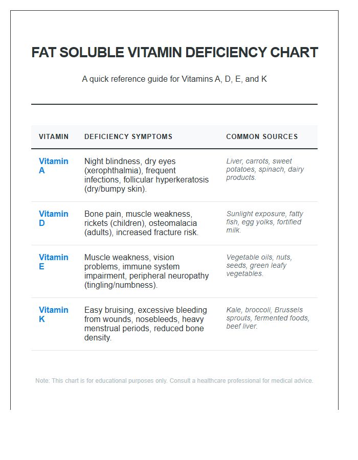 Fat Soluble Vitamin Deficiency Symptoms Printable Chart