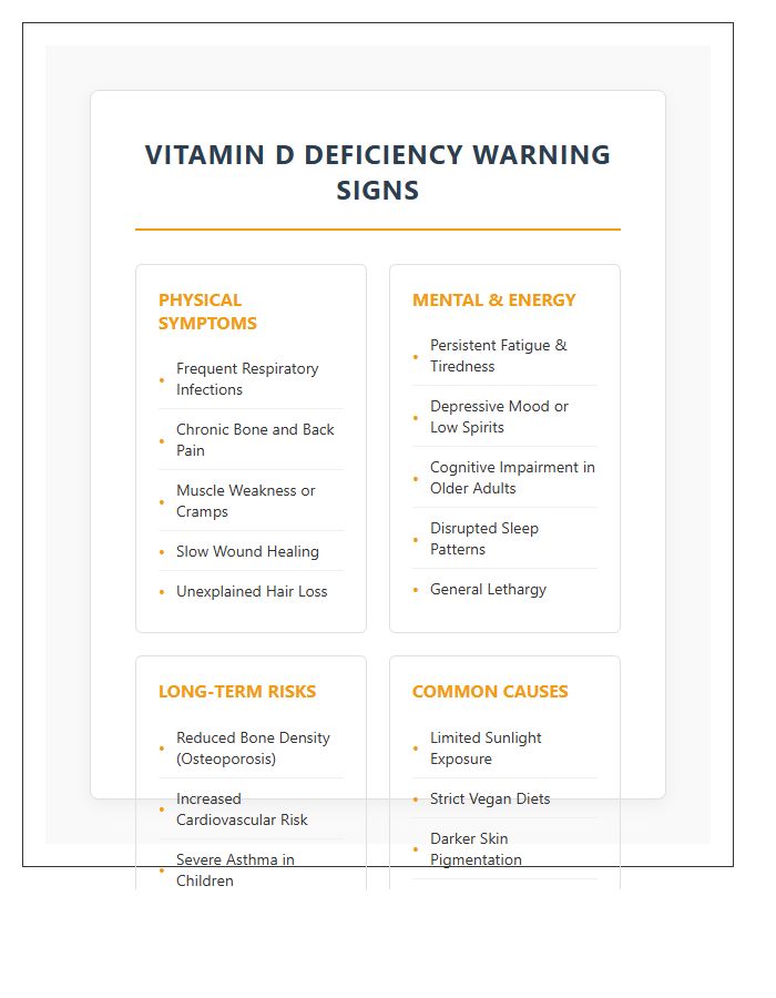 Vitamin D Deficiency Warning Signs Printable Chart