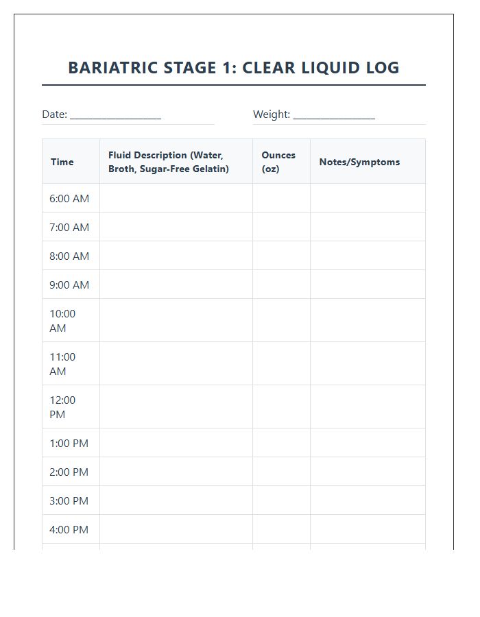 Printable Bariatric Diet Stage One Daily Fluid Log Chart