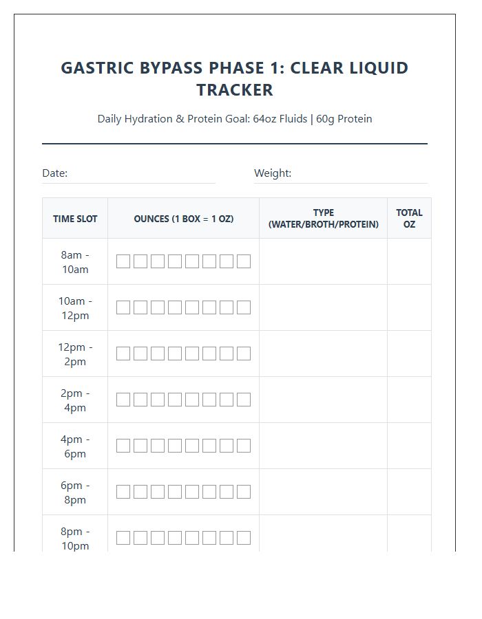 Printable Gastric Bypass Phase One Fluid Ounce Tracking Chart