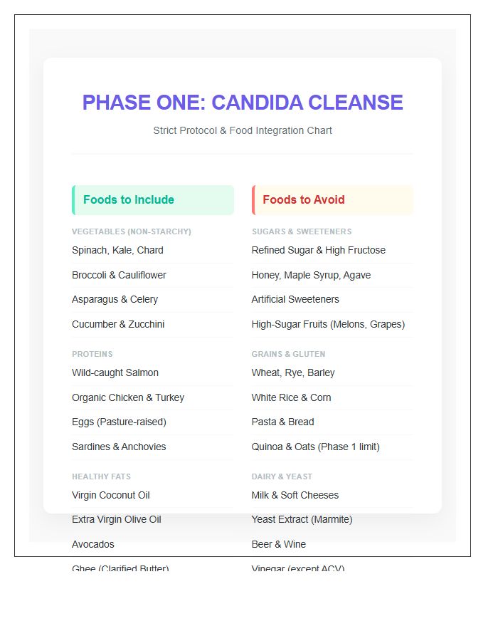 Phase One Candida Diet Protocol Printable Chart