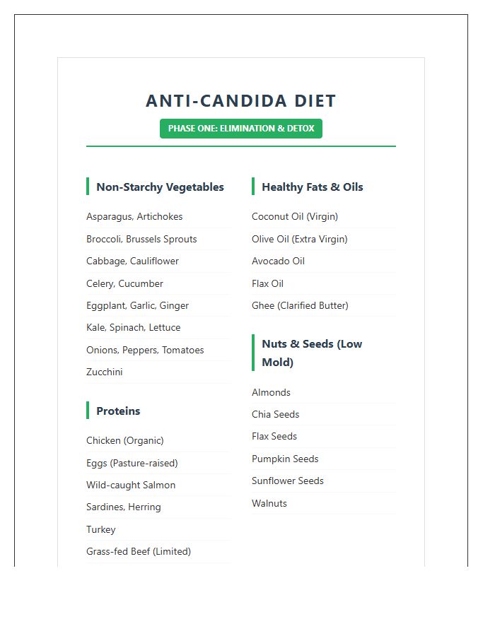 Printable Anti Candida Diet Phase One Chart
