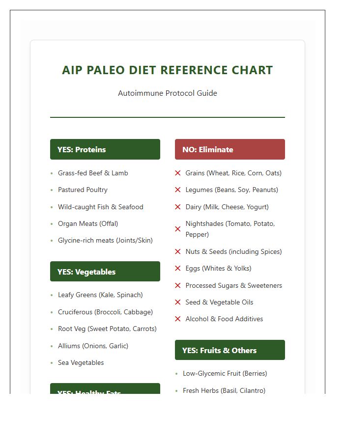 AIP Paleo Diet Printable Food List Chart
