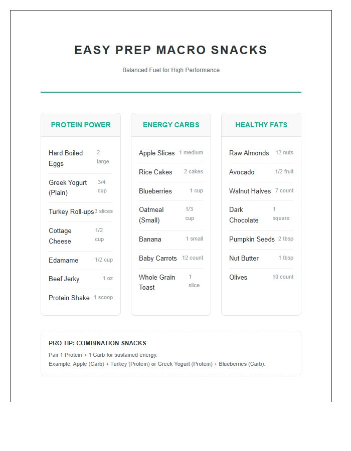 Easy Prep Macro Snack List Printable Chart