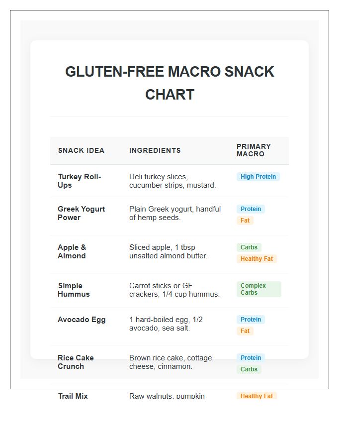 Gluten Free Macro Snack Ideas Printable Chart