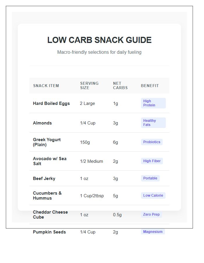 Low Carb Macro Friendly Snack Ideas Printable Chart