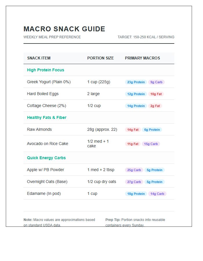Meal Prep Macro Snack Guide Printable Chart