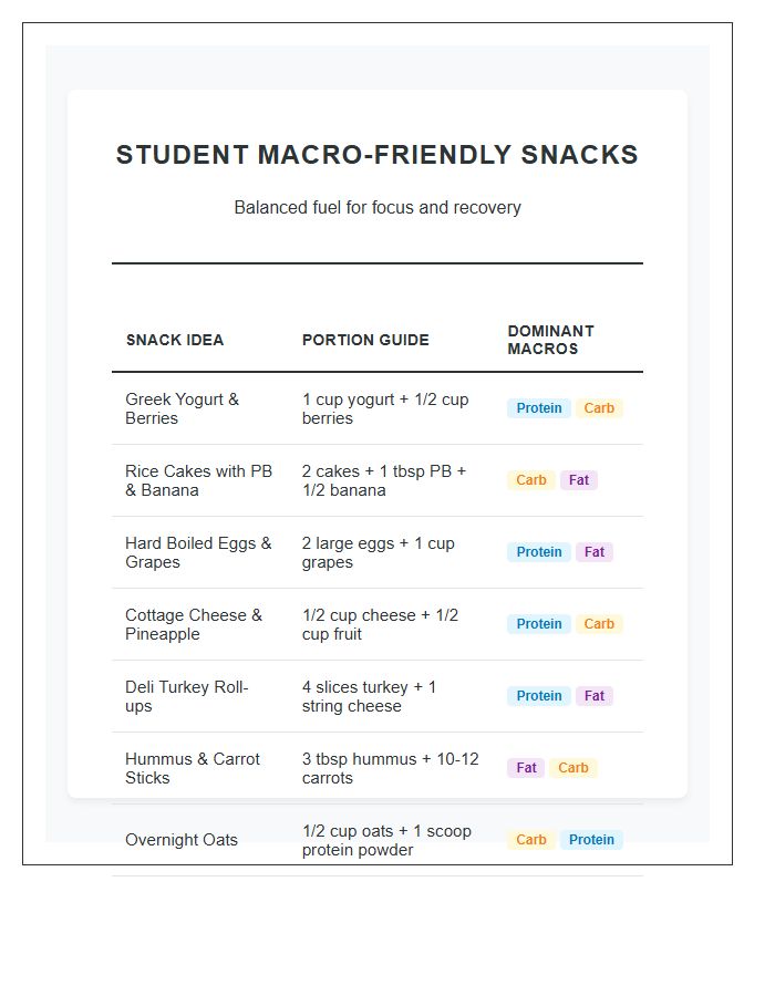 Student Macro Friendly Snack Ideas Printable Chart