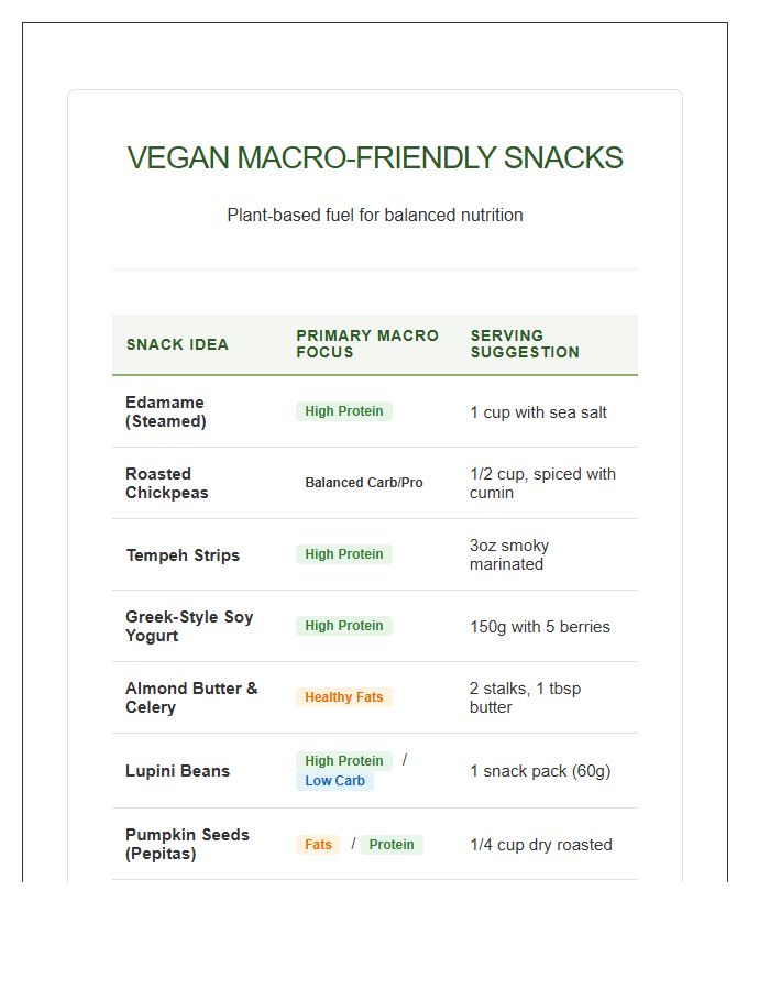 Vegan Macro Friendly Snack Ideas Printable Chart