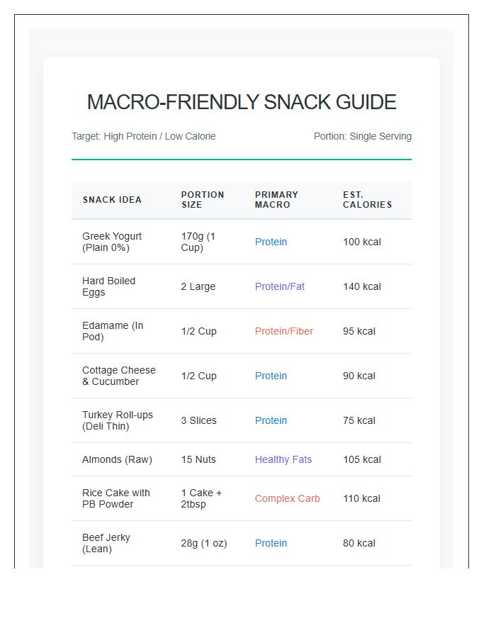 Weight Loss Macro Snack Ideas Printable Chart