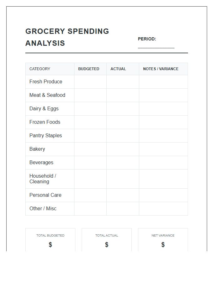 Grocery Spending Analysis Printable Chart