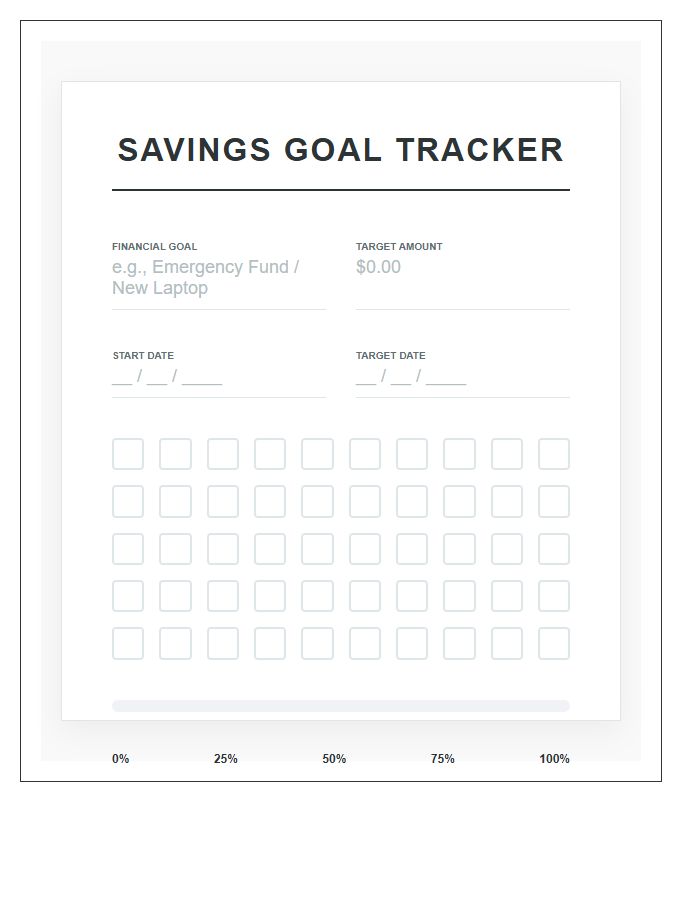 Personal Savings Goal Printable Chart