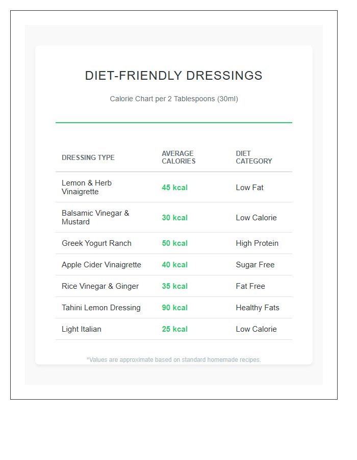 Diet Friendly Salad Dressing Calorie Printable Chart