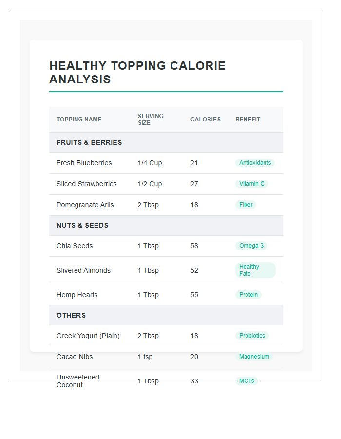 Healthy Topping Calorie Analysis Printable Chart
