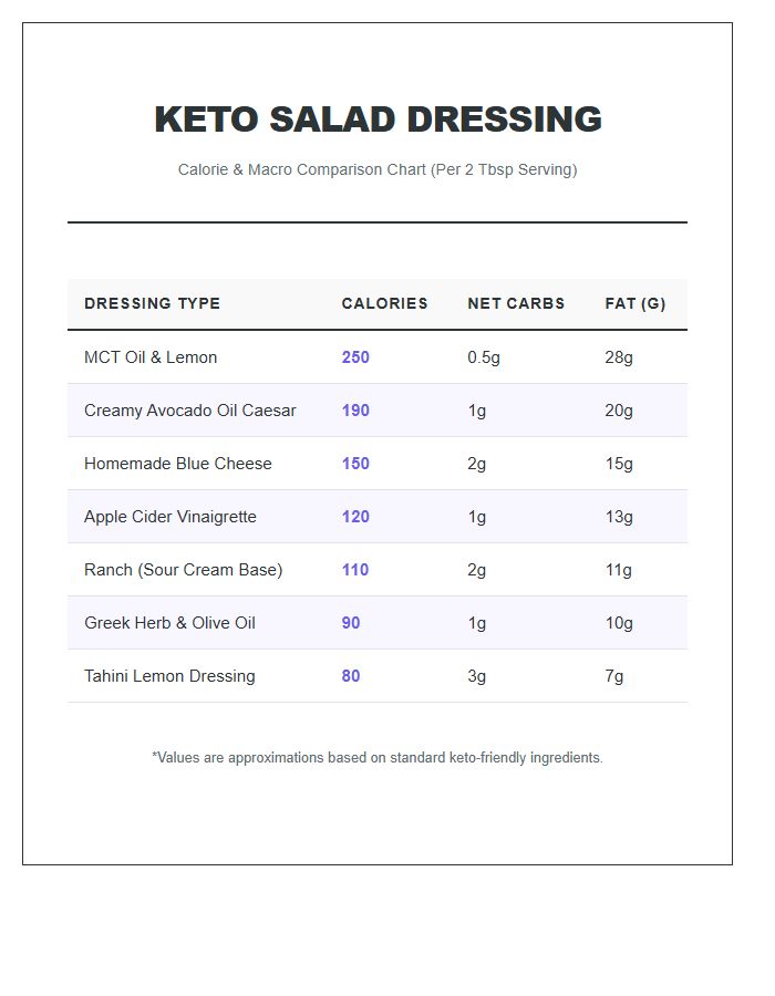 Keto Salad Dressing Calorie Comparison Printable Chart