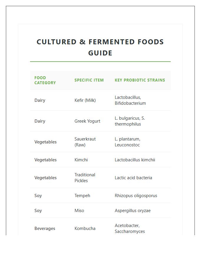 Cultured Food Probiotic Rich Fermented Food Printable Chart