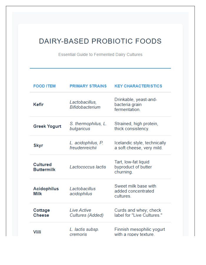 Dairy Based Probiotic Rich Fermented Food Printable Chart