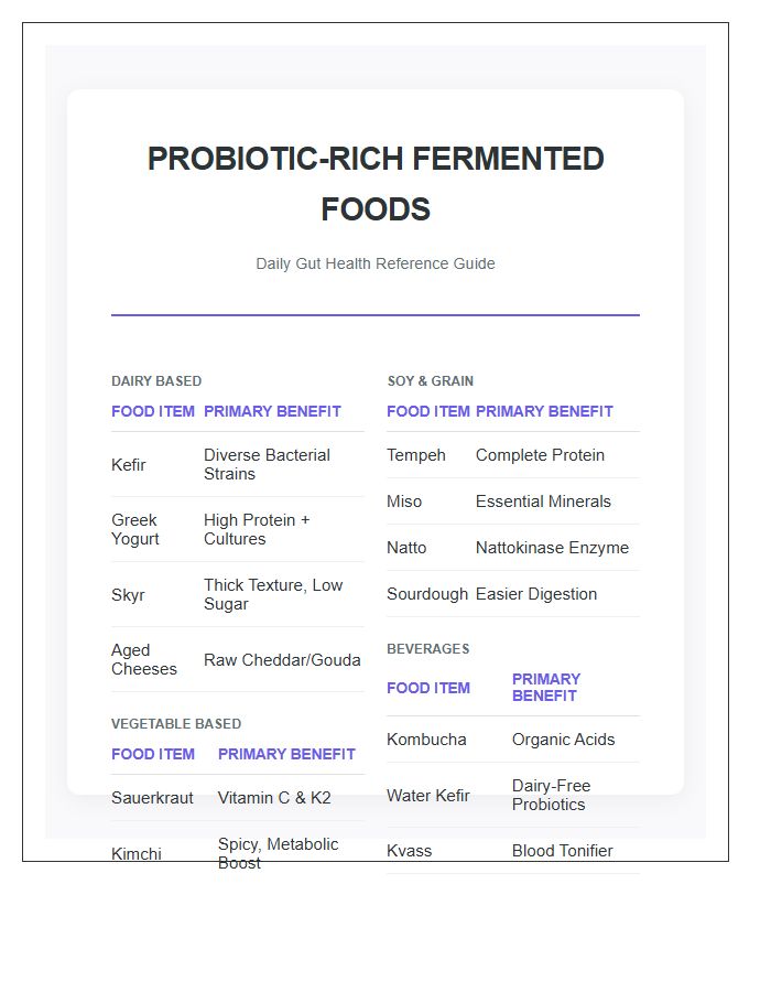 Essential Probiotic Rich Fermented Food List Printable Chart