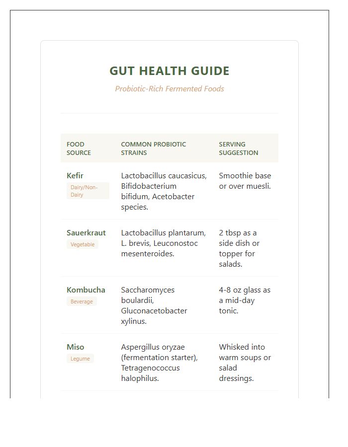 Gut Health Probiotic Rich Fermented Food Printable Chart