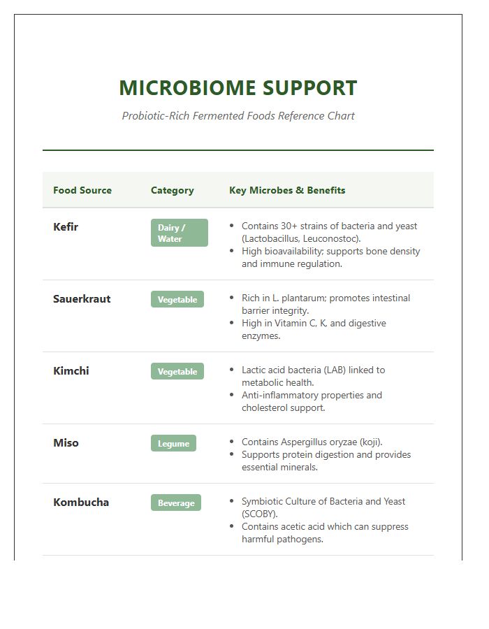 Microbiome Support Probiotic Rich Fermented Food Printable Chart