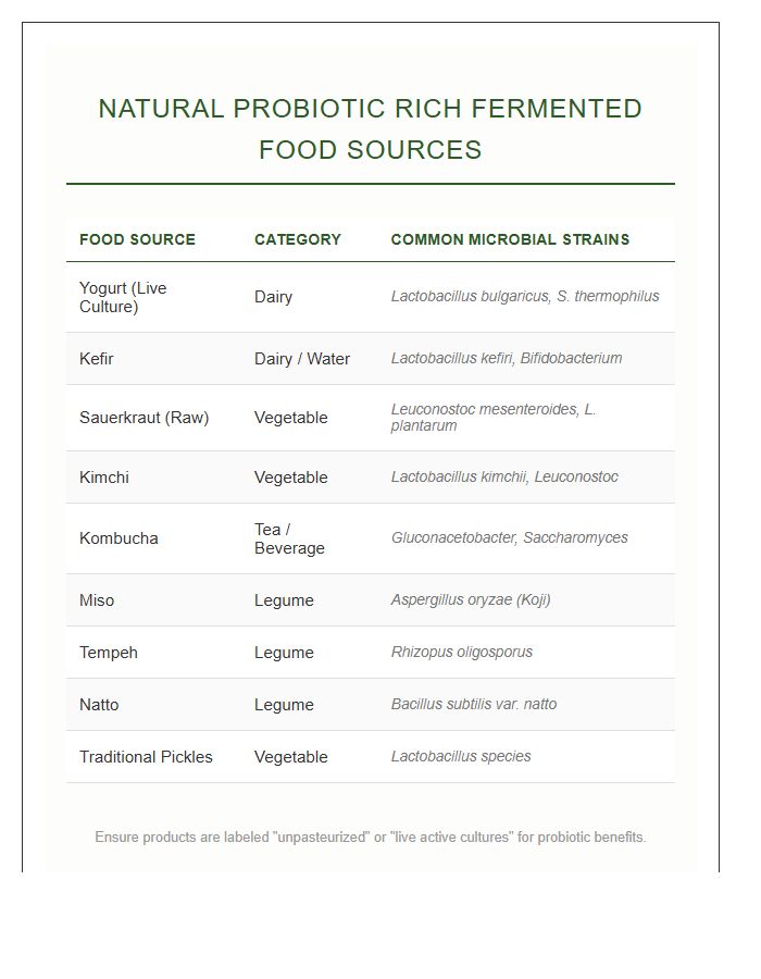 Natural Probiotic Rich Fermented Food Sources Printable Chart