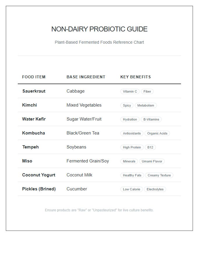 Non Dairy Probiotic Rich Fermented Food Printable Chart