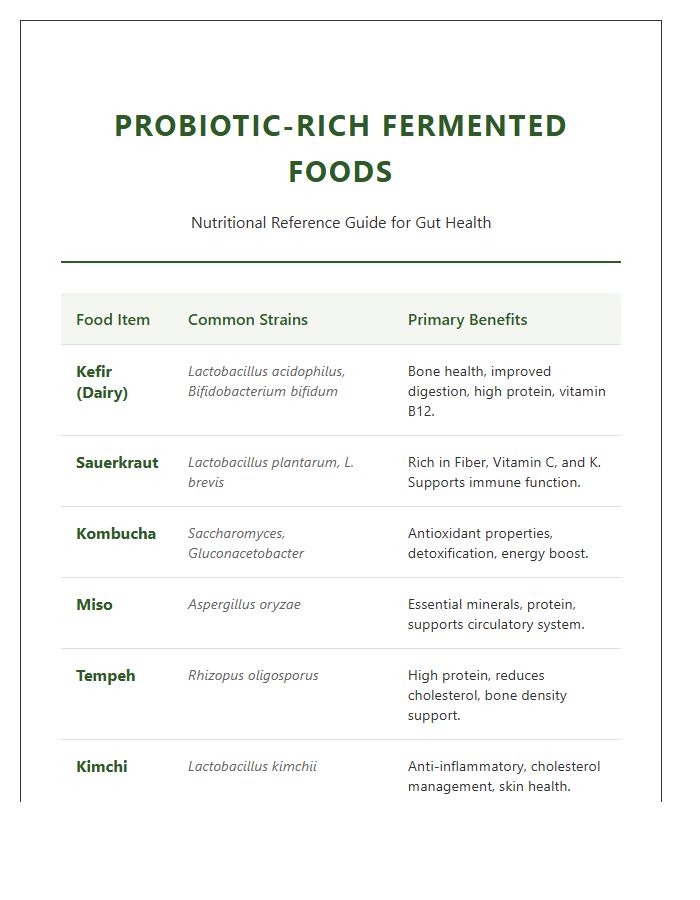 Nutritional Probiotic Rich Fermented Food Printable Chart