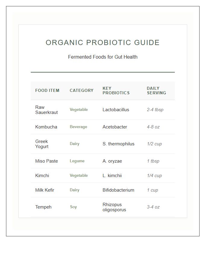 Organic Probiotic Rich Fermented Food Printable Chart
