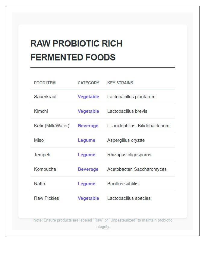 Raw Probiotic Rich Fermented Food Printable Chart