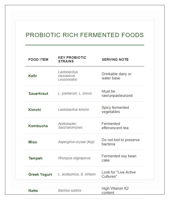 Top Rated Probiotic Rich Fermented Food Printable Chart