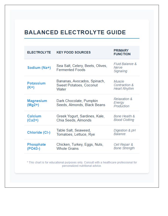 Balanced Electrolyte Nutrition Food Printable Chart