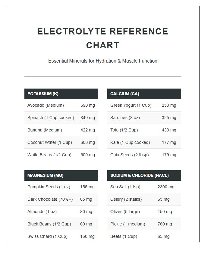Complete Electrolyte Content Food Printable Chart