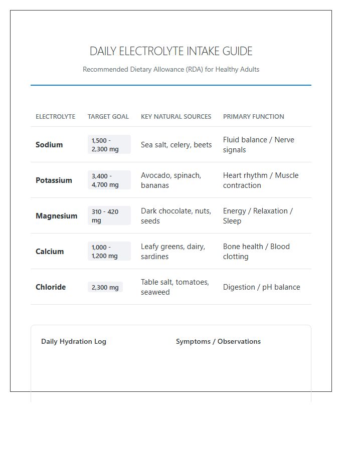 Daily Electrolyte Intake Guide Printable Chart
